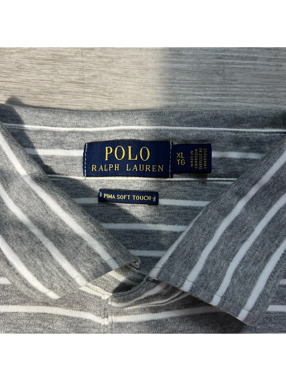 Polo Ralph Lauren Polo Shirt Mens XL Gray White Stripe Pima